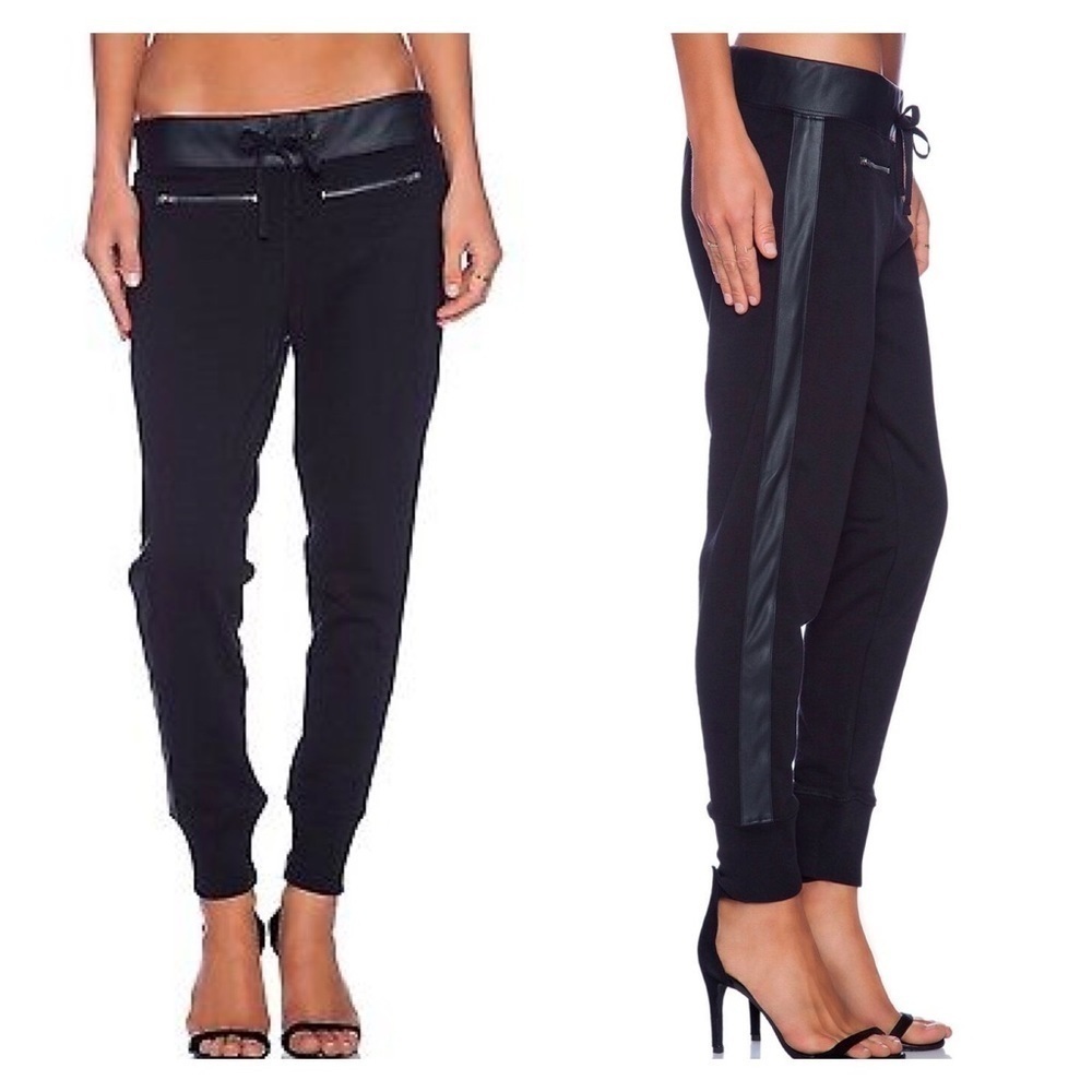True Religion Women's Faux Leather Panel Zip Sweatpants